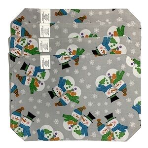 Winter Linen Print Fabric Placemats Snowman Reversible Grey Multi 12 X 18 in